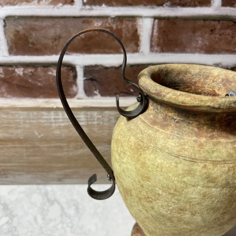Antique Terracotta Single Metal Handle  Vase Jug